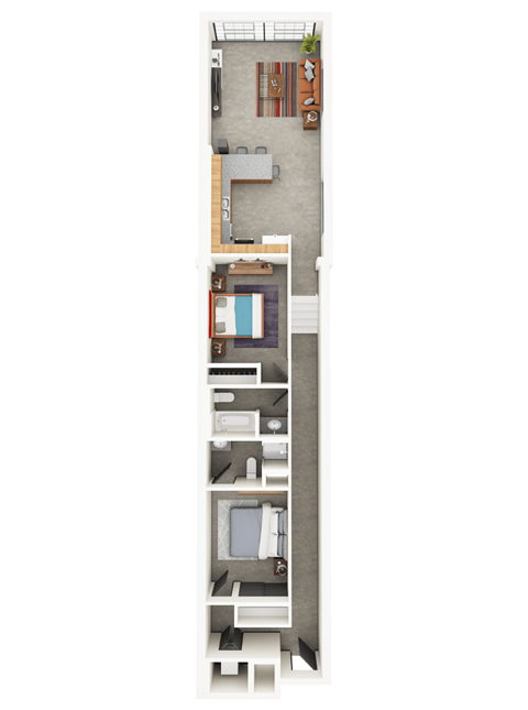 Floor plan for 2 beds, 2 baths, 980 sqft